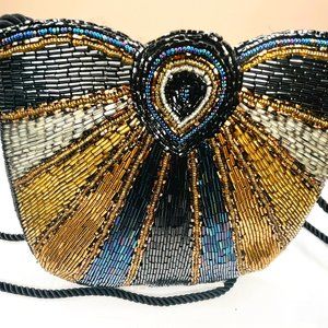 ✨ Gold & Bronze Beaded Art Deco Evening Bag – American Vintage